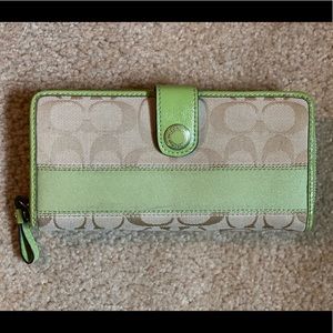 Coach Khaki/Apple Green Zip Around Bifold Wallet